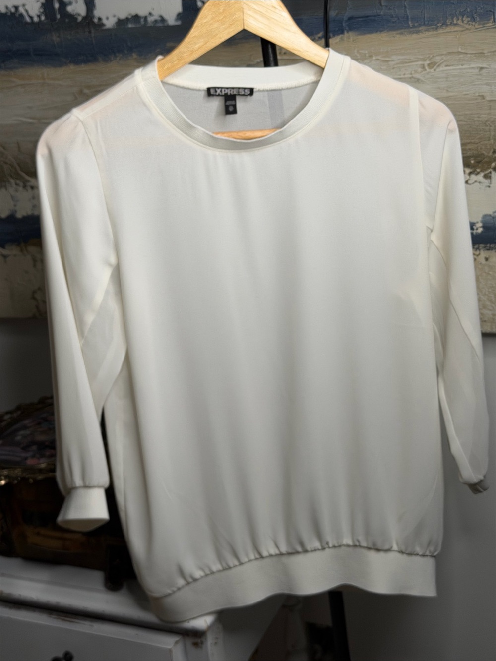 Express Cream Long Sleeve Crewneck Blouse